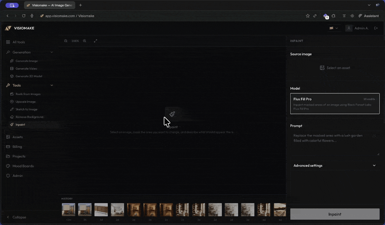 Select an asset and mask zones you want to change